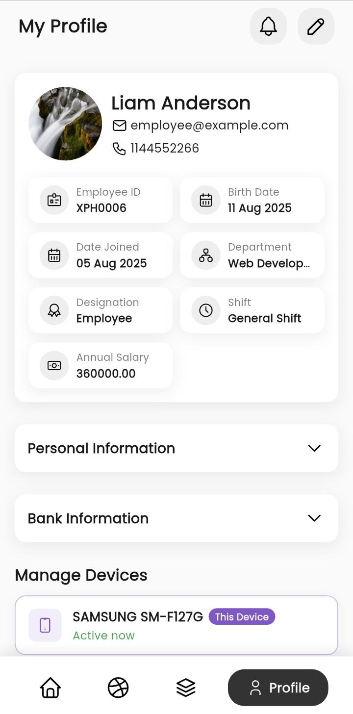 XpressHive HR dashboard showing attendance and payroll analytics