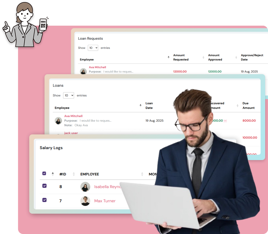 XpressHive HR dashboard showing attendance and payroll analytics