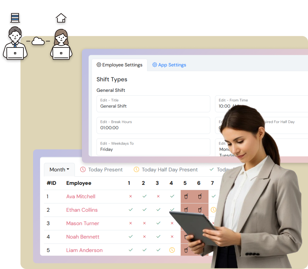 XpressHive HR dashboard showing attendance and payroll analytics